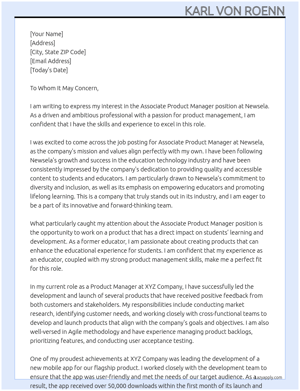 Associate Product Manager At Newsela Cover Letter