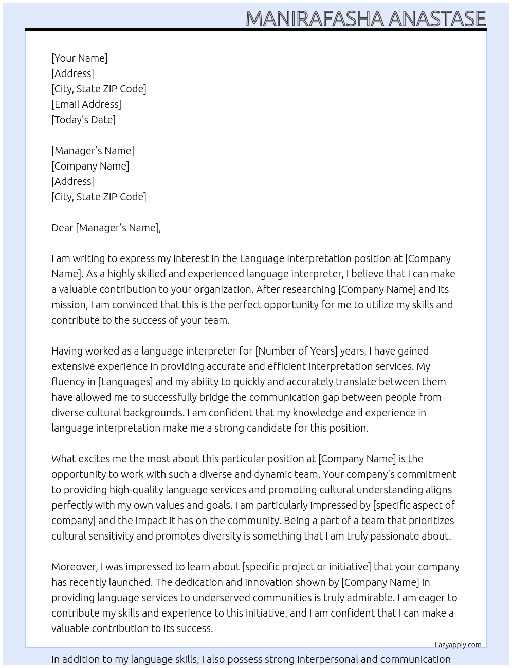Language interpretation At UZo25hBKM3 Cover Letter