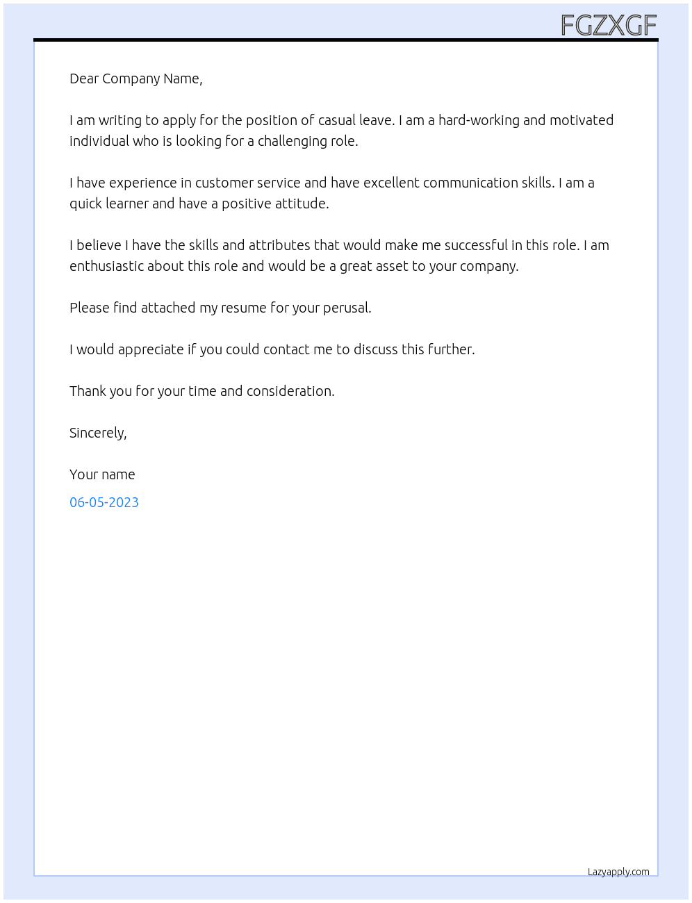 casual leave At xdfdsf Cover Letter