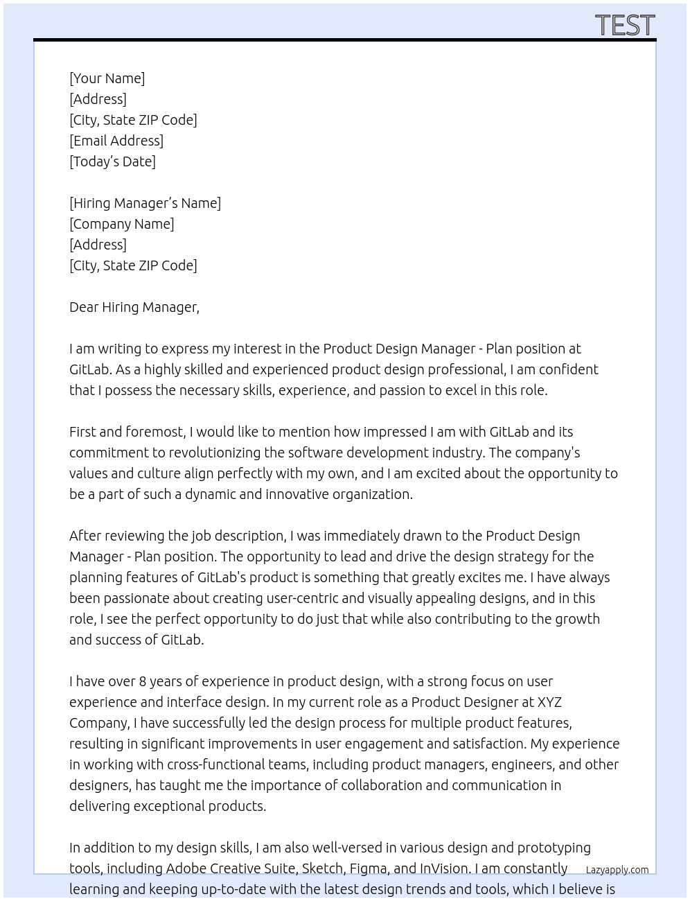 Product Design Manager - Plan At GitLab Cover Letter