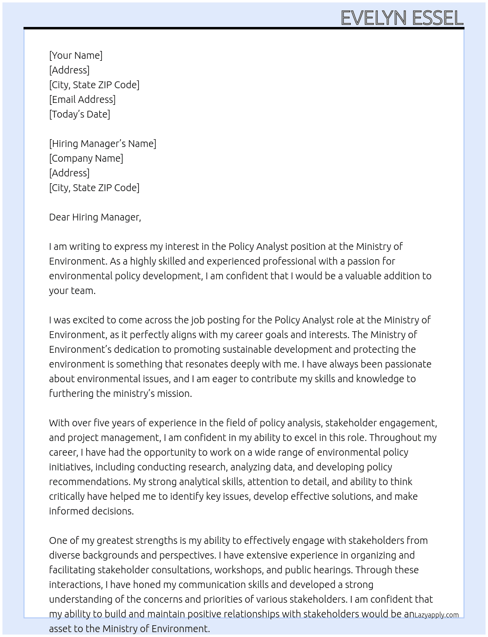 Cover letter for policy analyst - LazyApply