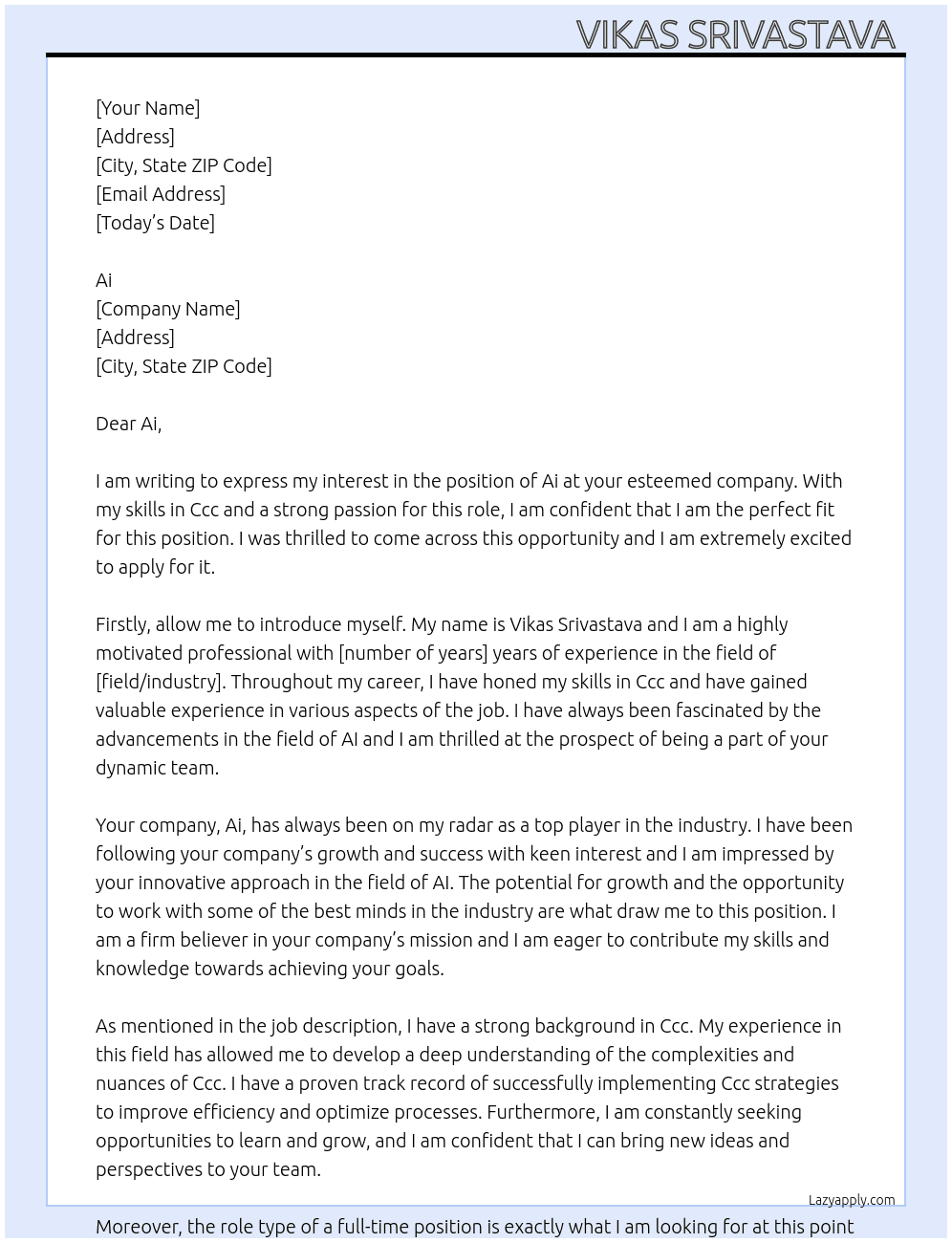 Cover letter for ai - LazyApply