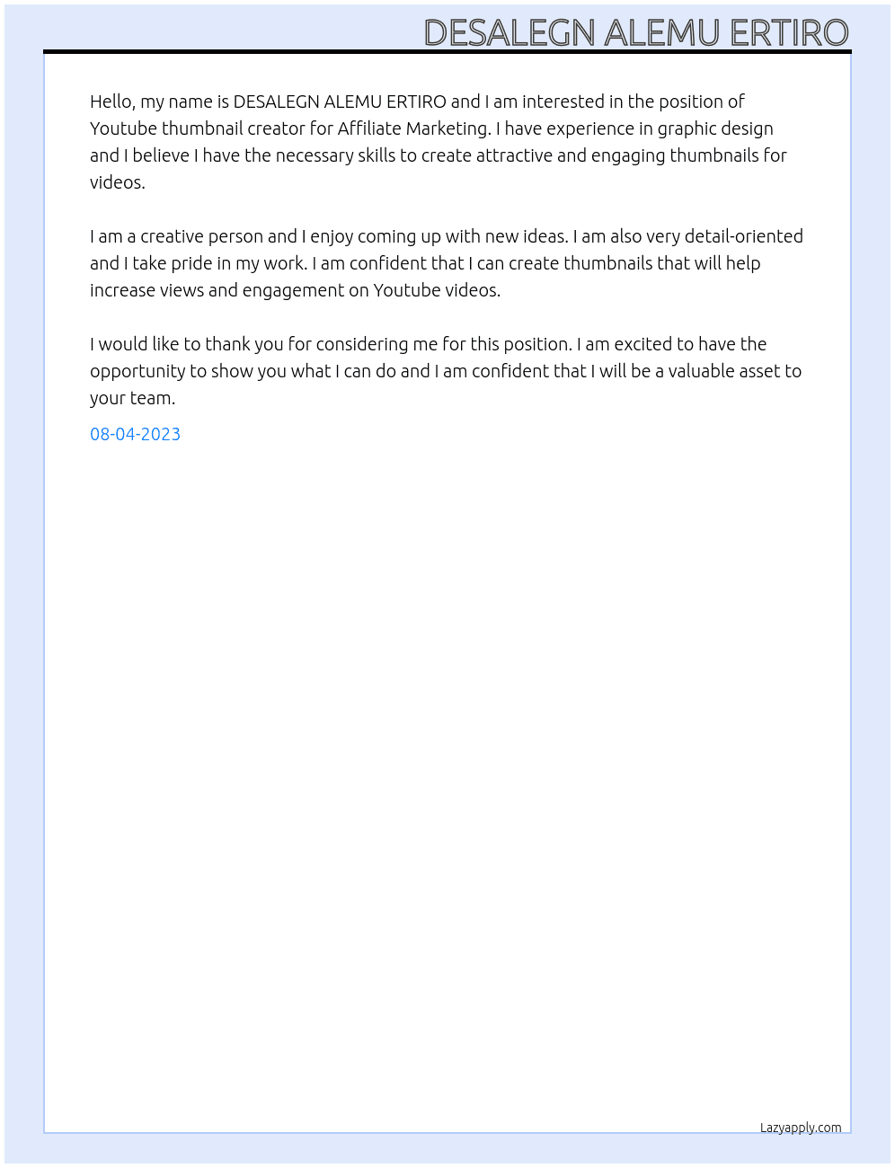 Youtube thumbnail creator At Affiliate Marketing Cover Letter