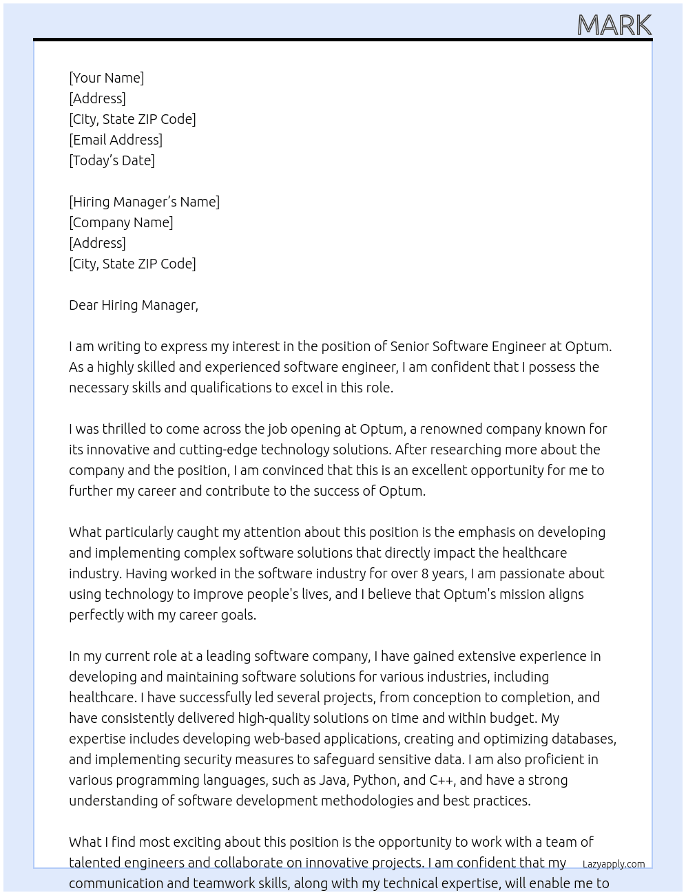 Senior Software Engineer At Optum Cover Letter