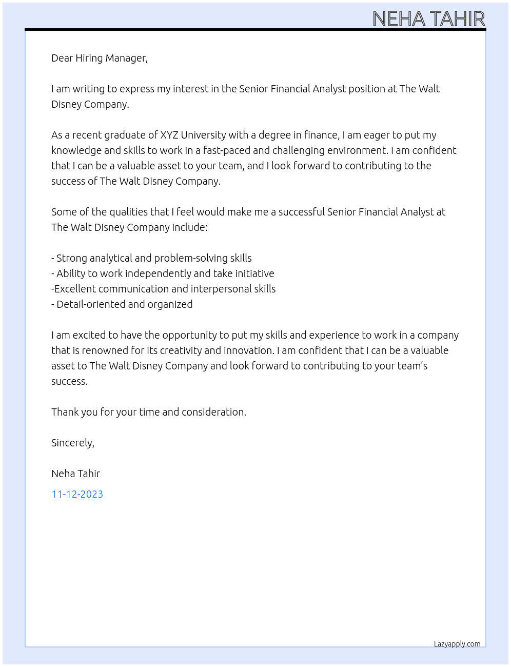 Senior Financial Analyst At Ernst & Young Cover Letter