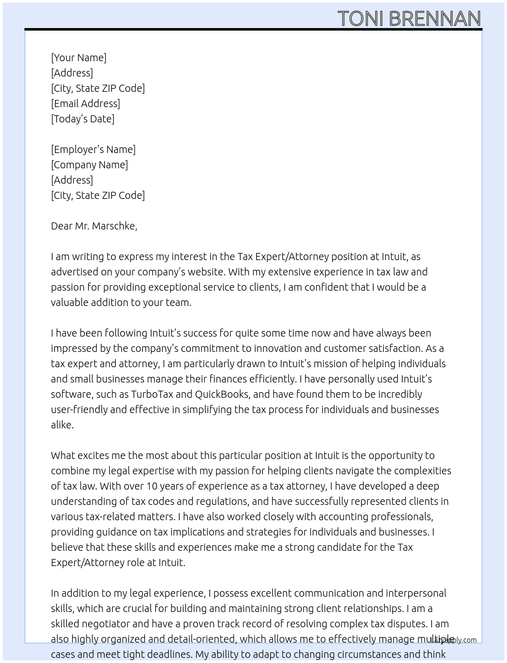 Tax expert/Attorney At Intuit Cover Letter