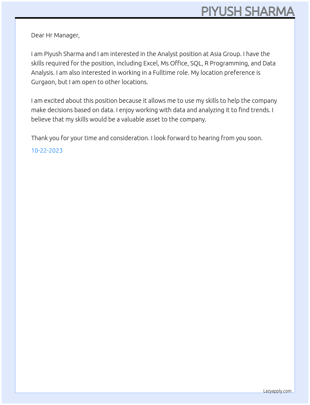 Analyst At Asia Group Cover Letter