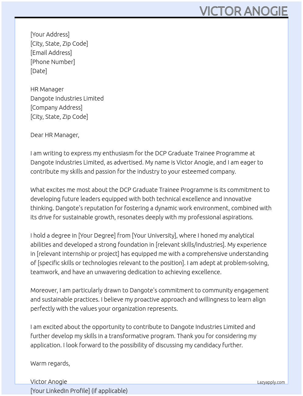 Cover letter for dcp graduate trainee programme - LazyApply