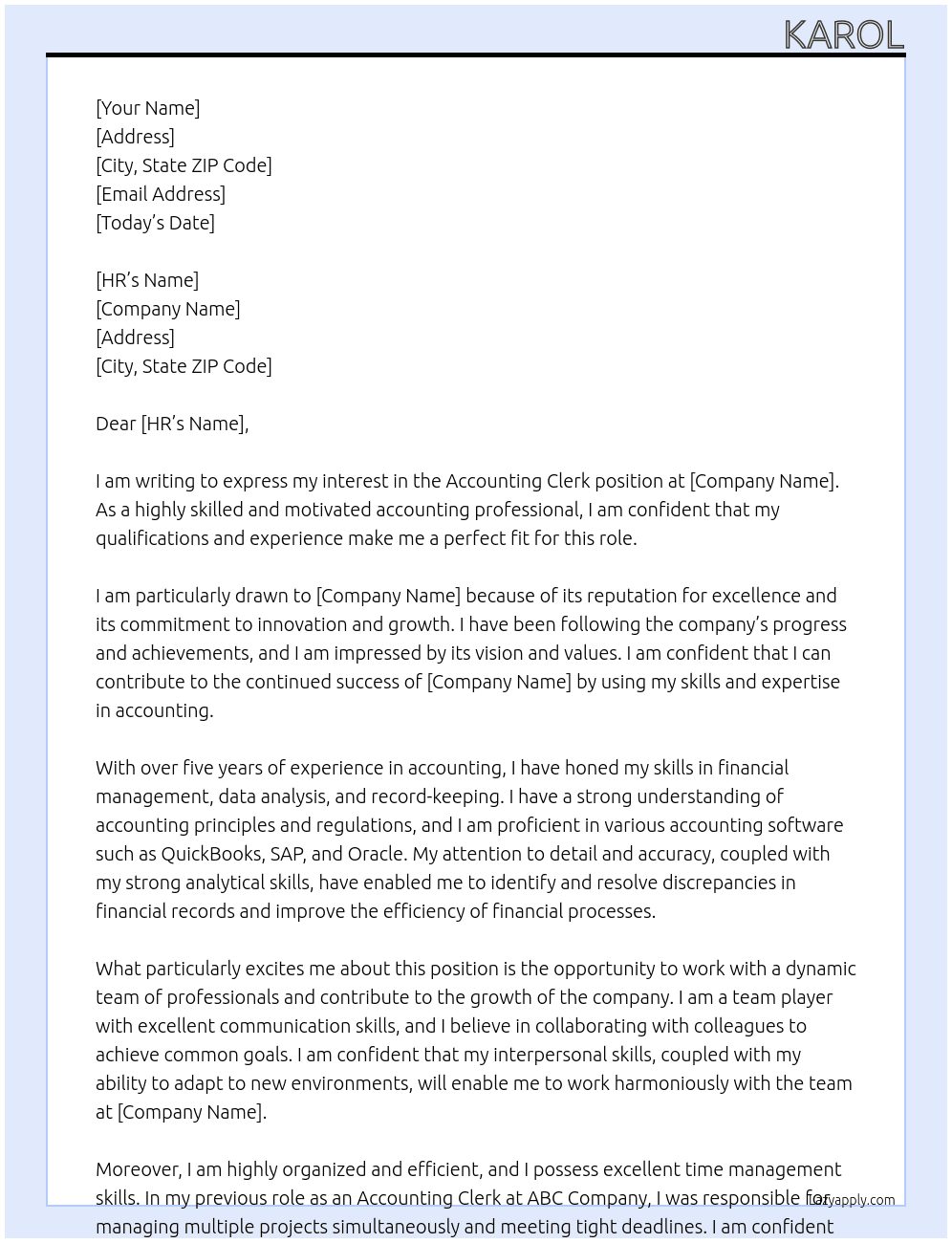 Accounting Clerk At Cthc Cover Letter