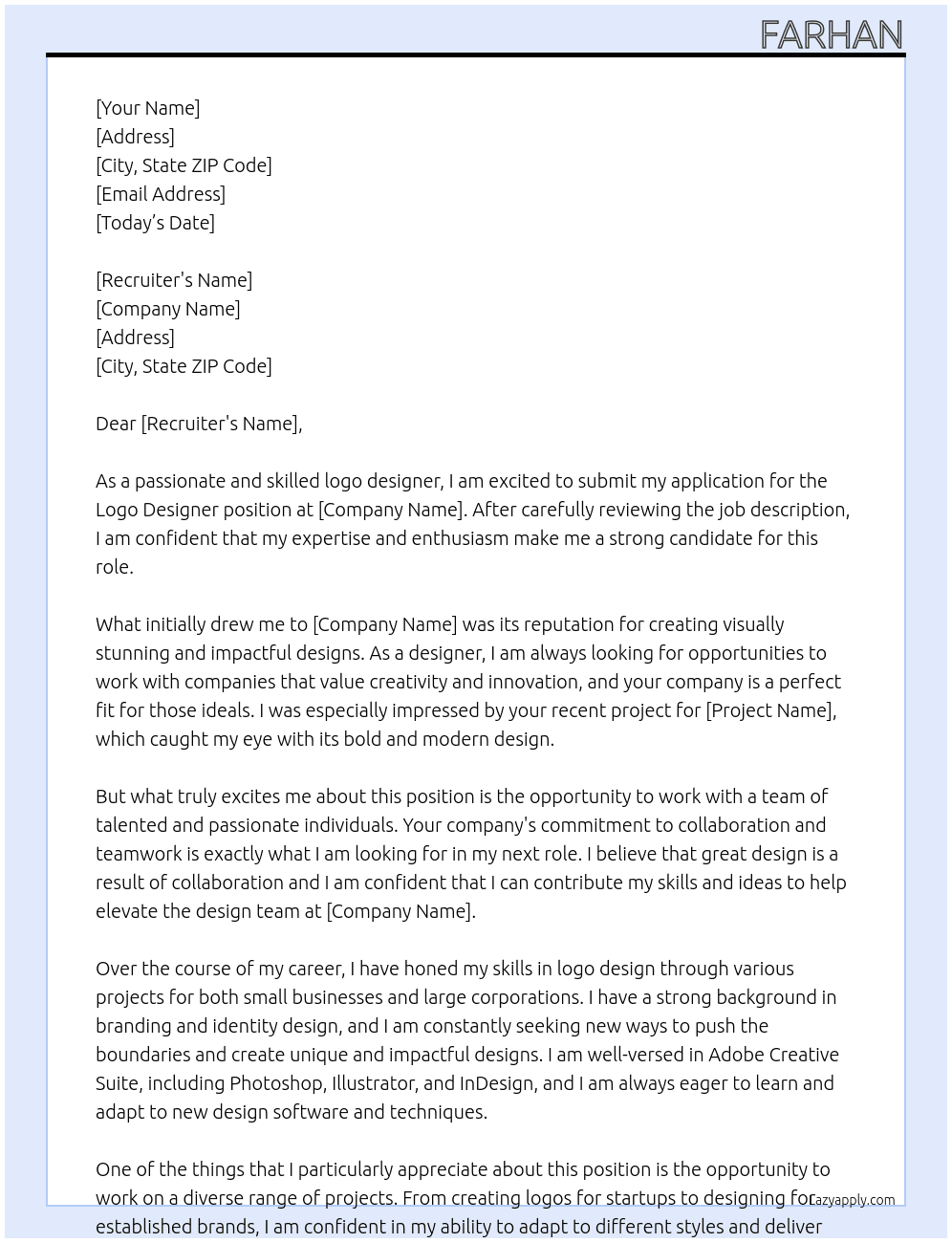 logo designer At recruiter Cover Letter