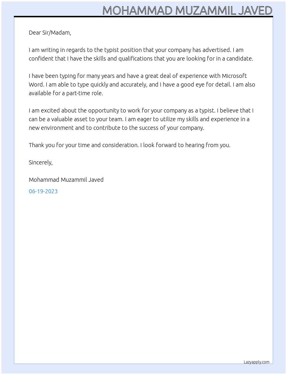 Typer At Typing  Cover Letter