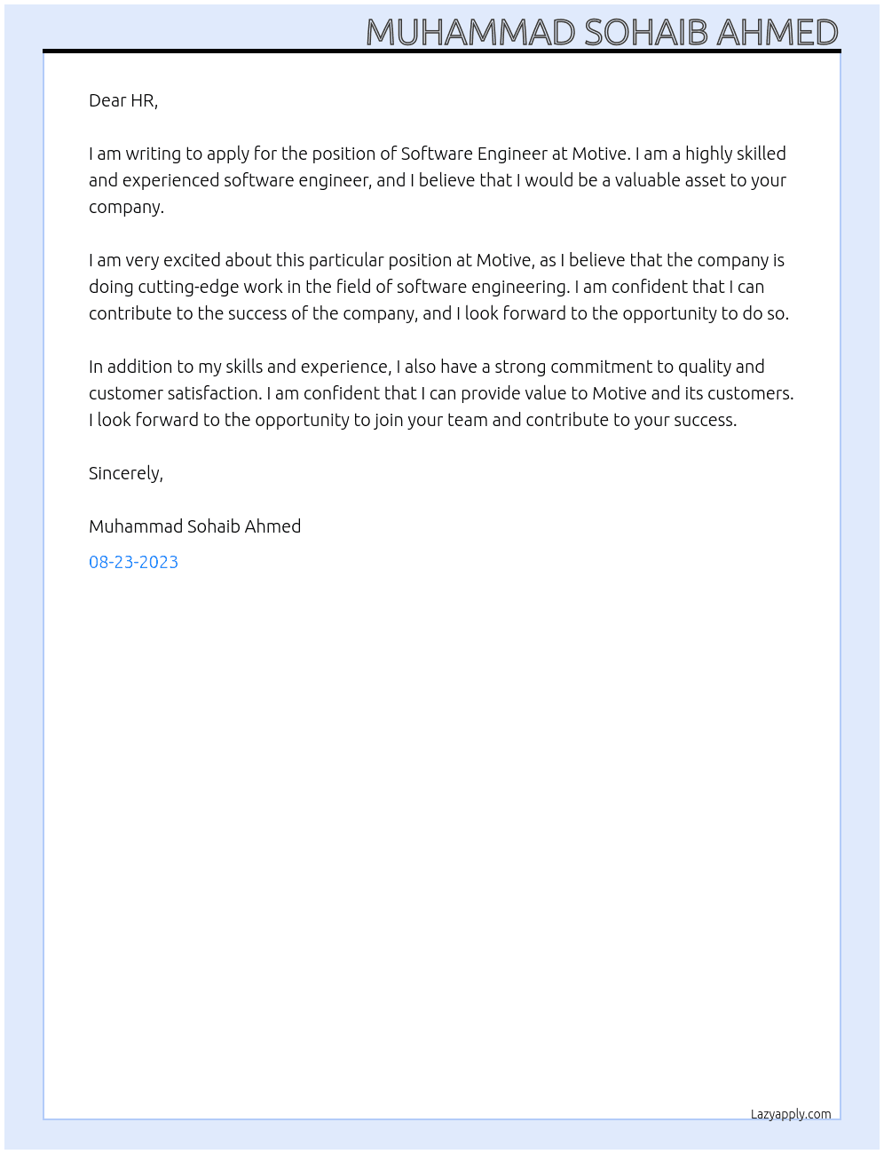 Software Engineer At Motive  Cover Letter