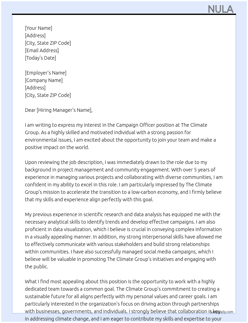 Campaign Officer At The Climate Group Cover Letter