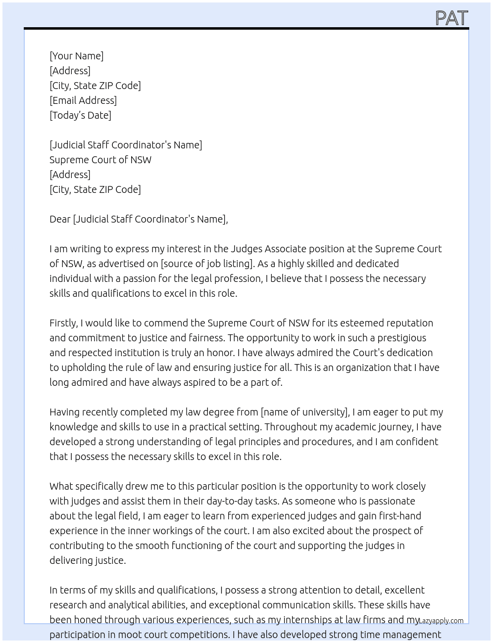 judges associate At Supreme Court of NSW Cover Letter