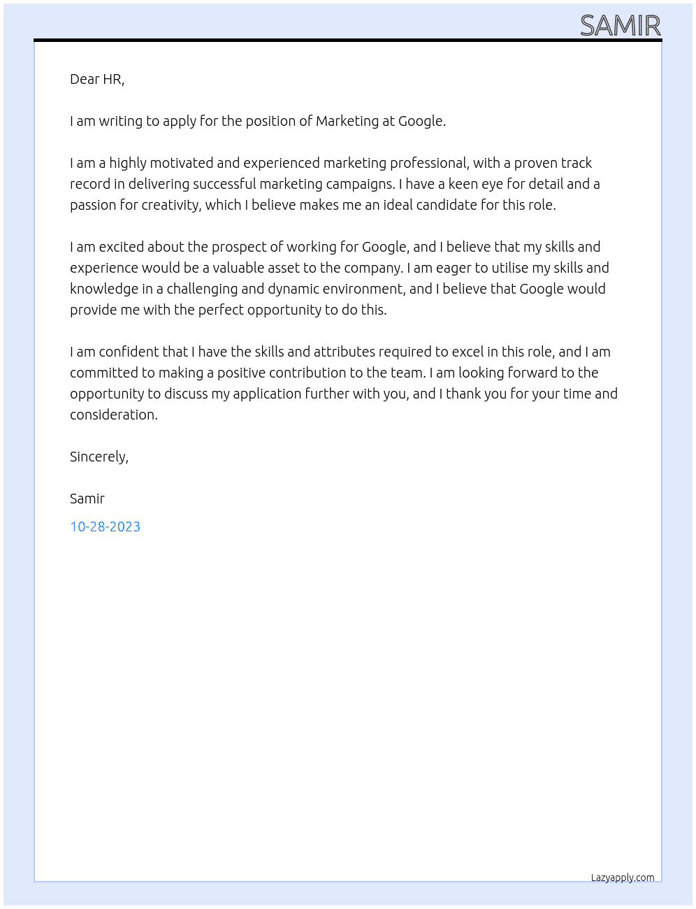 Marketing  At Google  Cover Letter