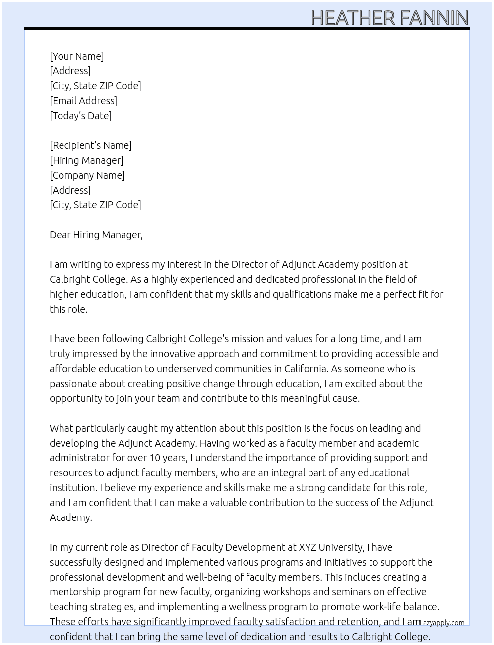 Director of Adjunct Academy At Calbright College Cover Letter