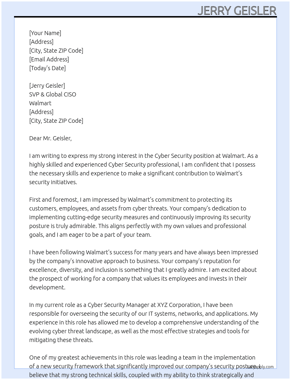 cyber security At Walmart Cover Letter