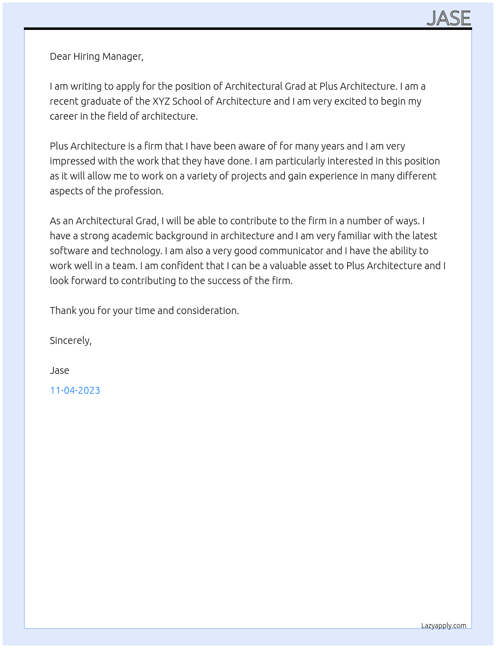 Architectural Grad At Plus Architecture  Cover Letter