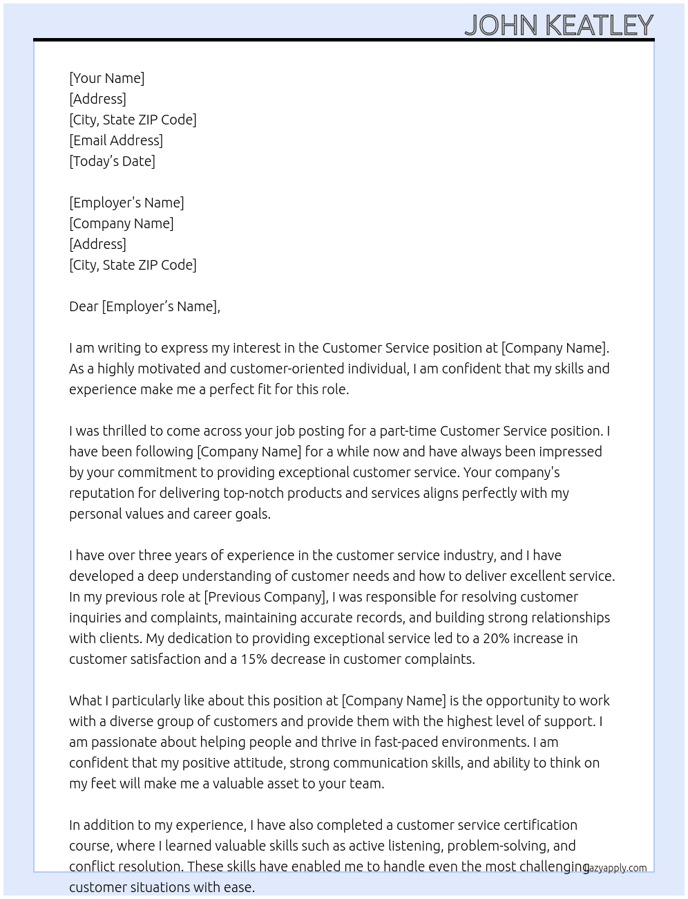Customer Service At blank Cover Letter