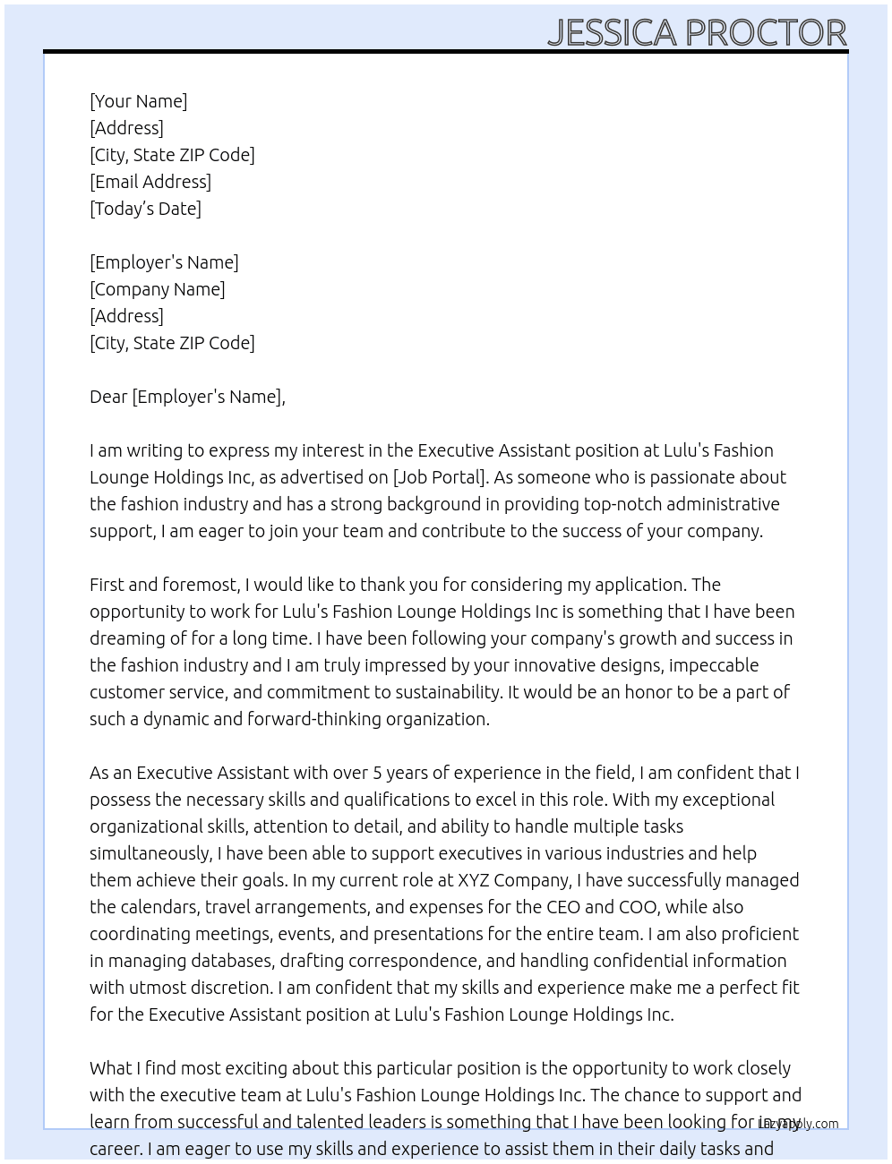 Executive Assistant At Lulu's Fashion Lounge Holdings Inc Cover Letter
