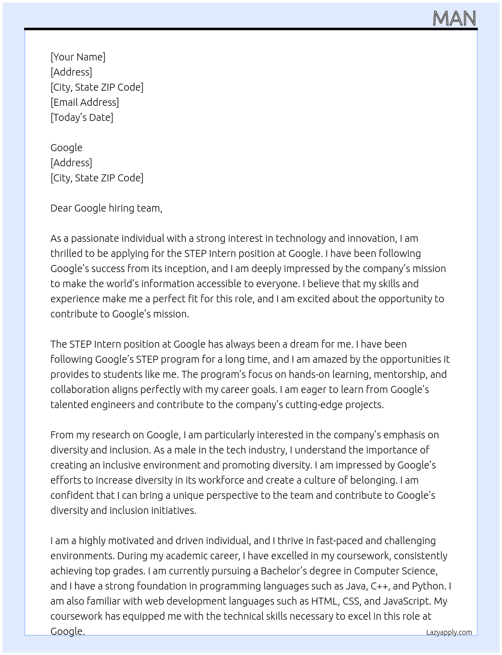 Cover letter for step intern - LazyApply
