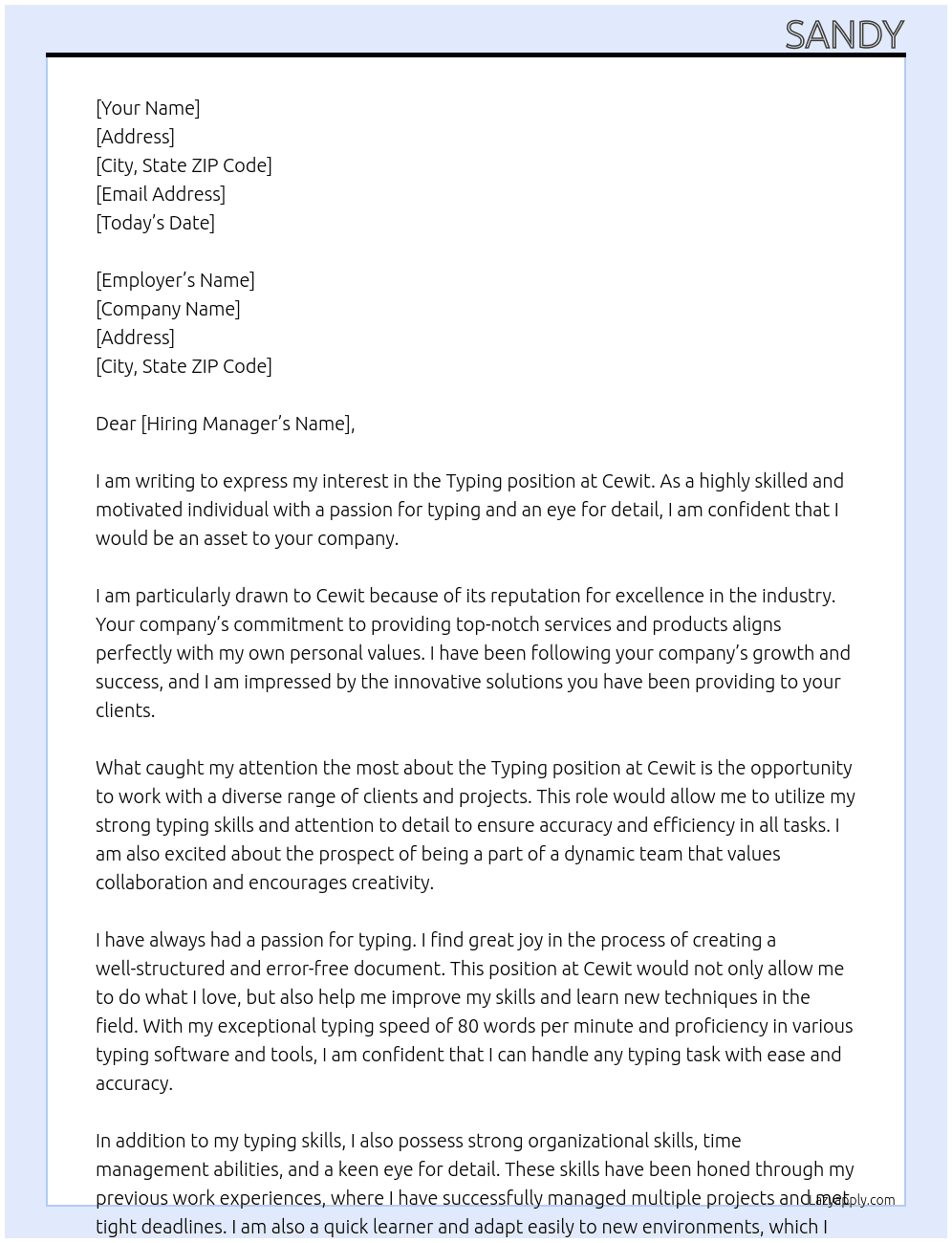 Typing At Cewit Cover Letter