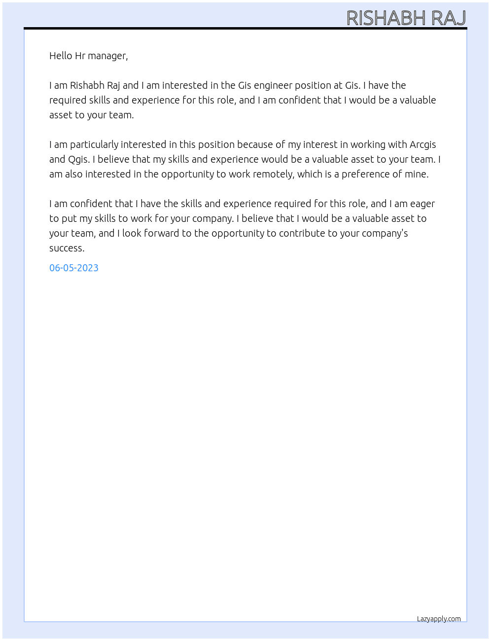 Gis engineer  At Gis Cover Letter