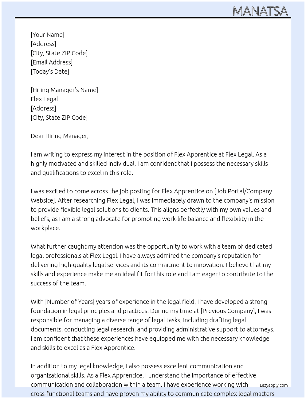 Flex Apprentice  At Flex Legal  Cover Letter