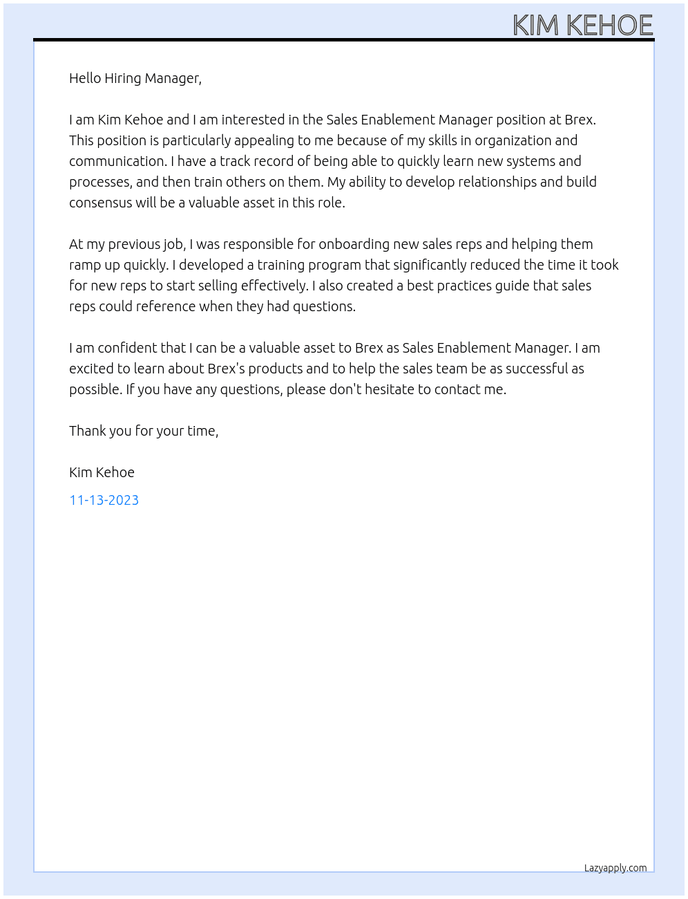 Sales Enablement Manager At Brex Cover Letter
