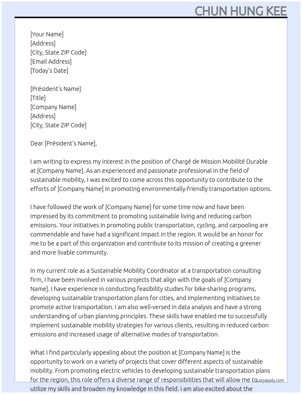 chargé de mission mobilité durable At Comunauté de Communes Cover Letter