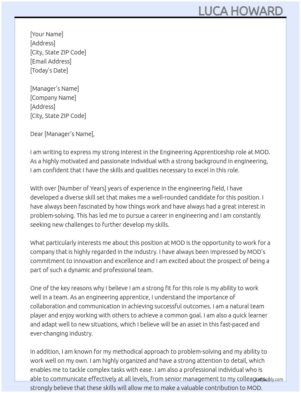 Engineering  At MOD Cover Letter