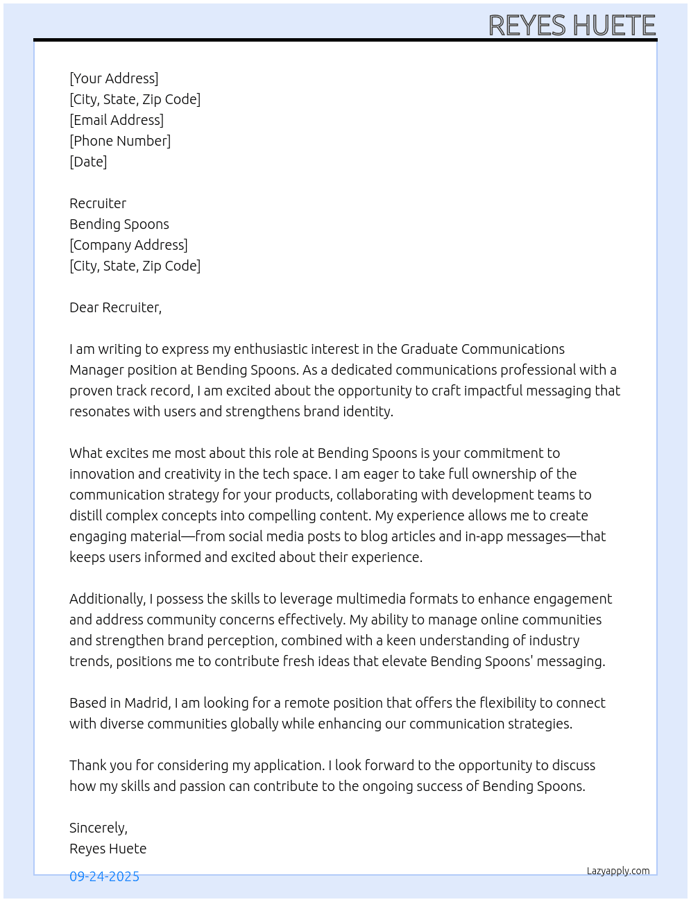 Cover letter for graduate communications manager - LazyApply