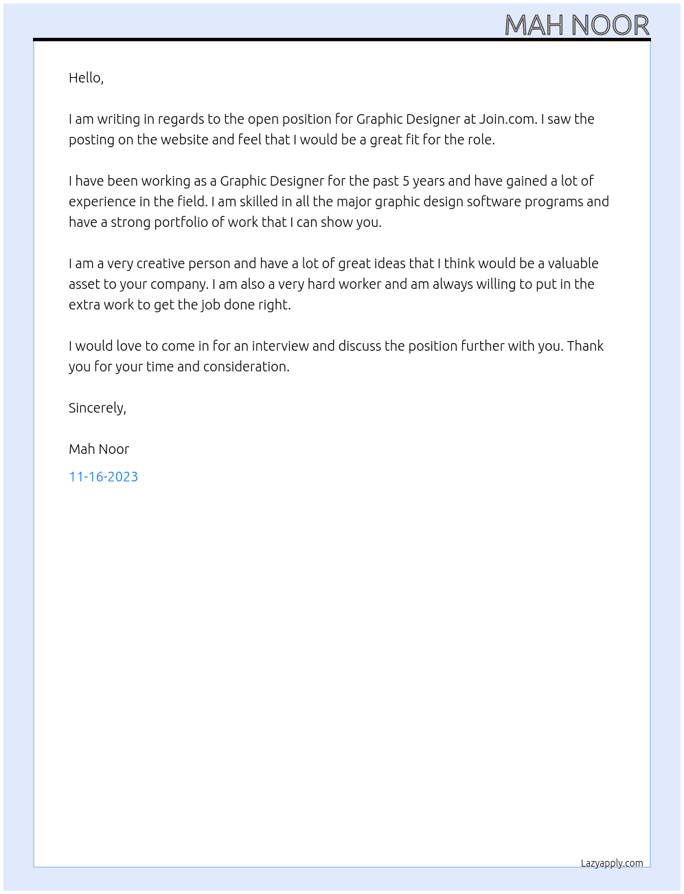Graphic Designer At Join.com Cover Letter