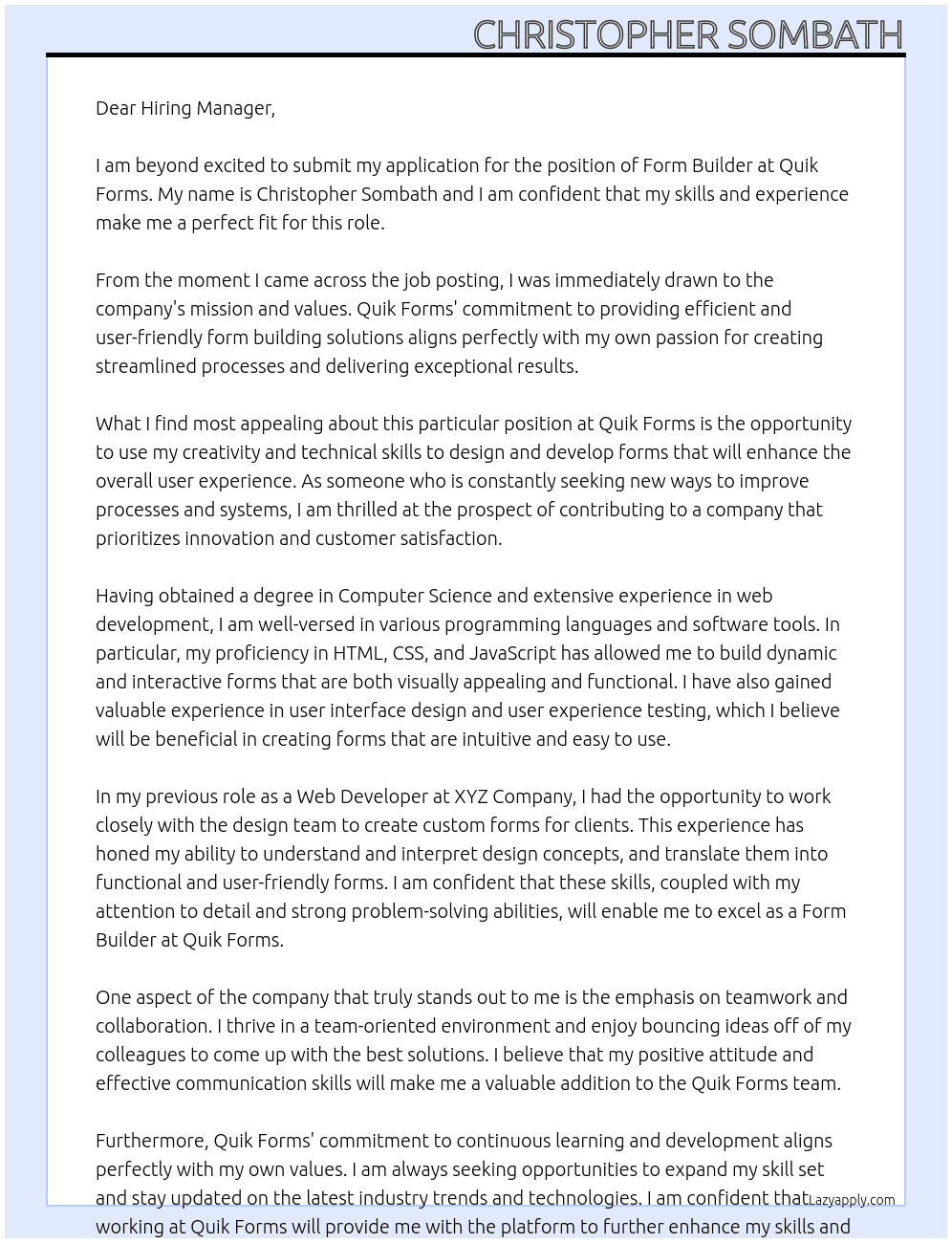 Form Builder At Quik Forms Cover Letter