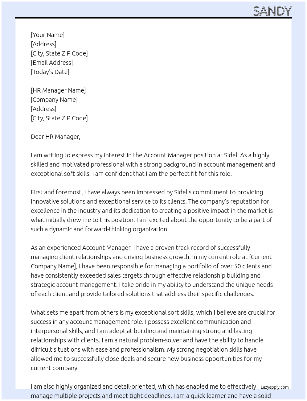 Account Manager At Sidel Cover Letter