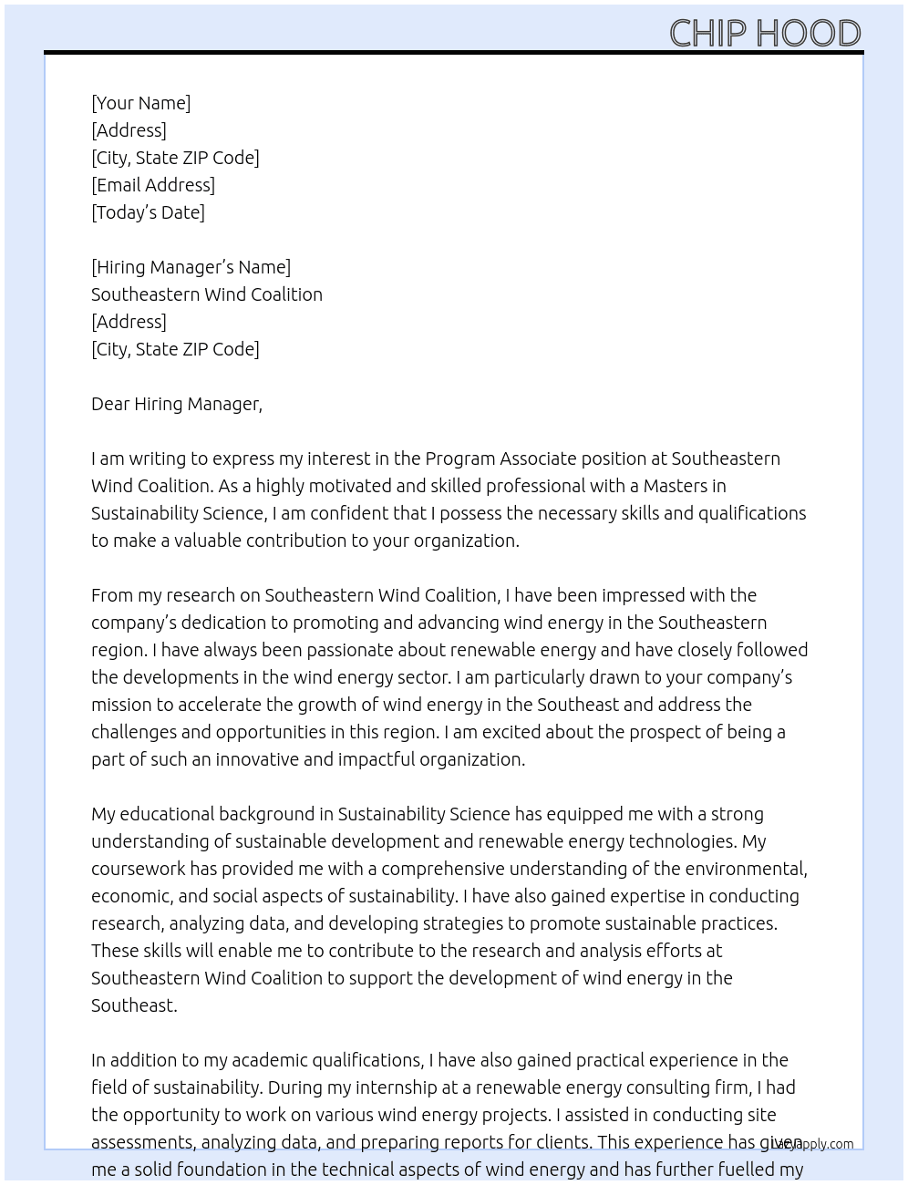 program associate  At Southeastern Wind Coaltion Cover Letter