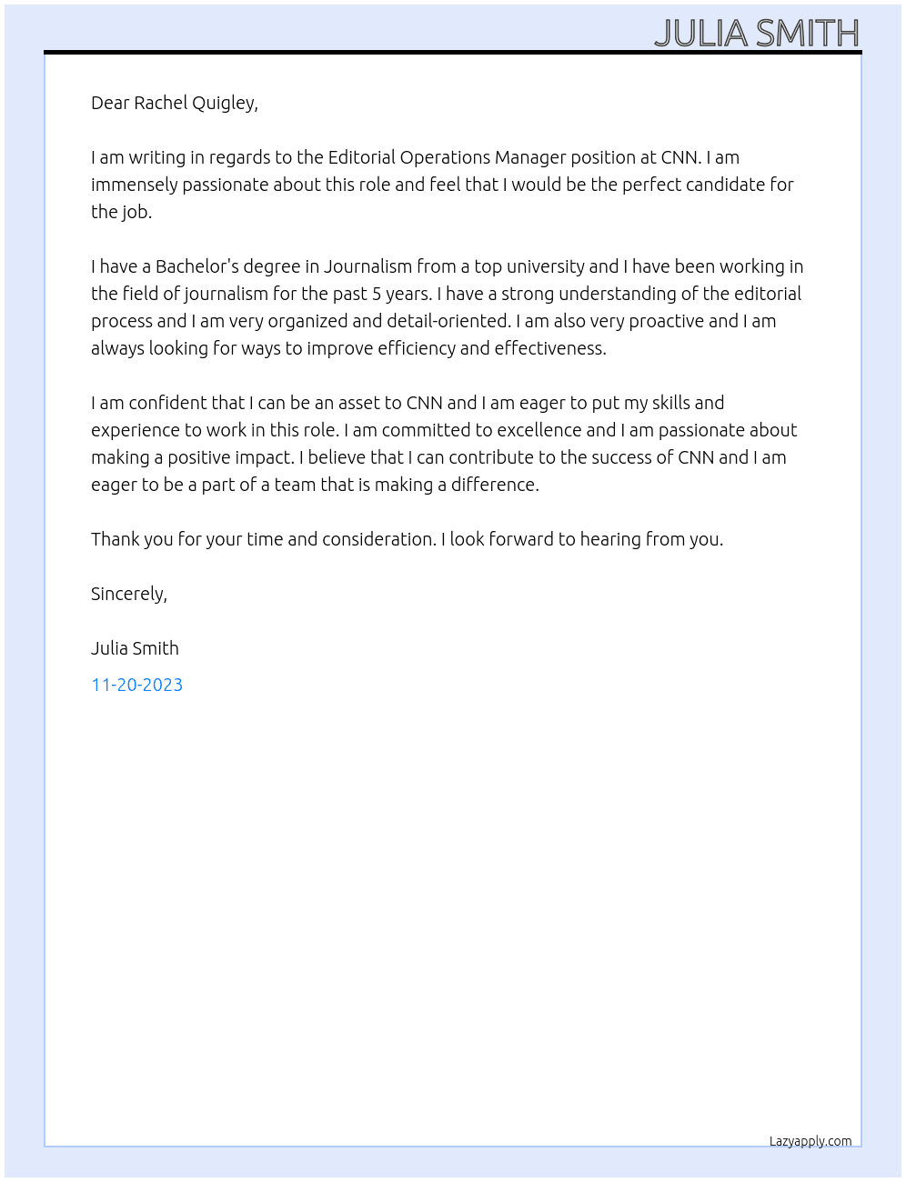 Editorial Operations Manager At CNN Cover Letter