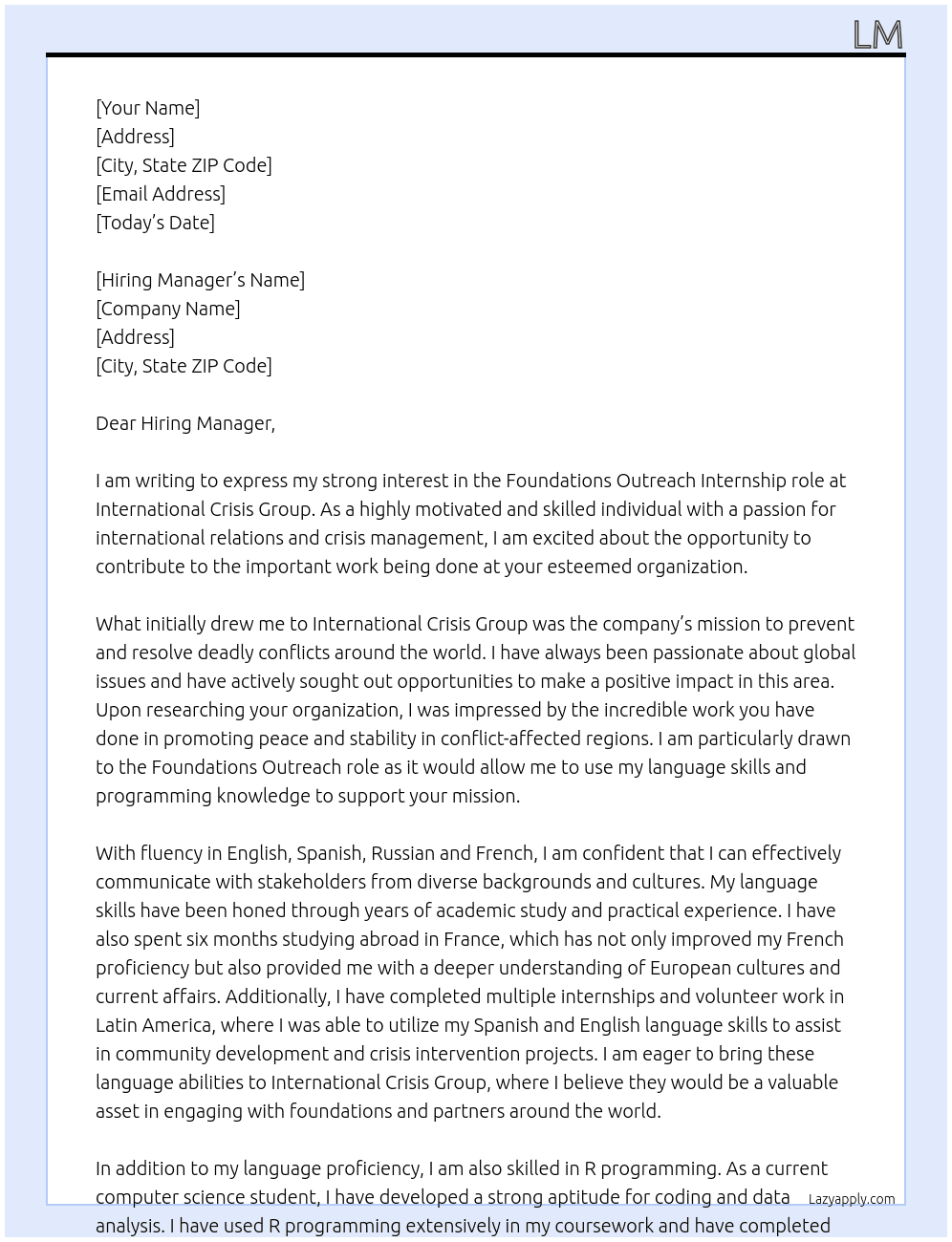 Foundations Outreach  At International Crisis Group  Cover Letter