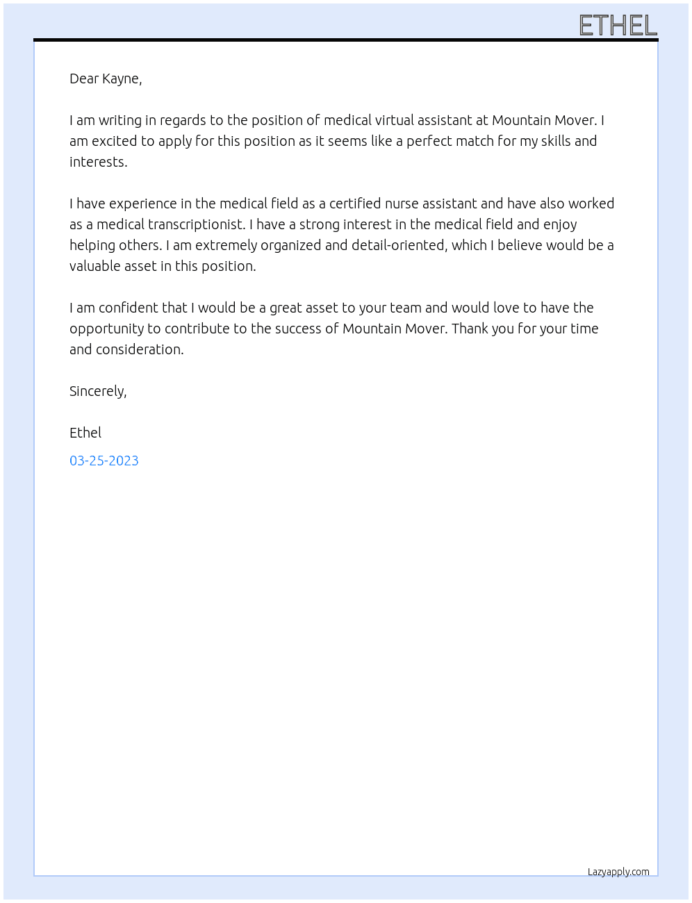 medical virtual assistant At Mountain Mover Cover Letter
