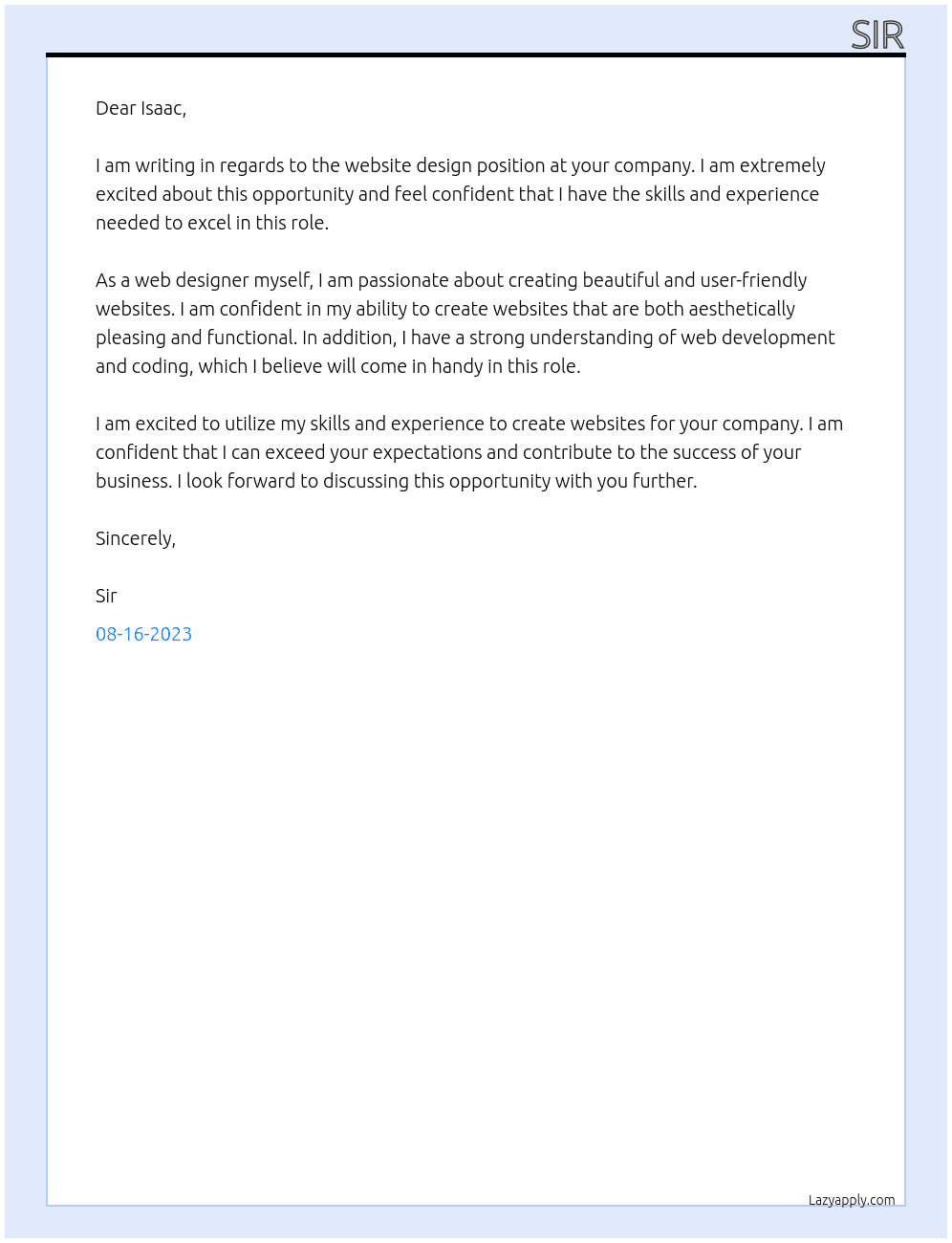 Website design At website  Cover Letter