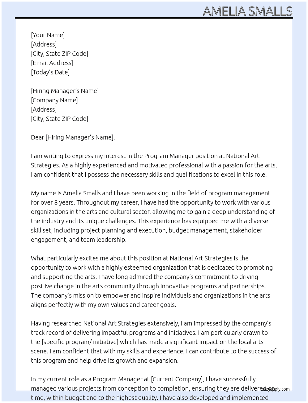 program manager At National Art Strategies Cover Letter