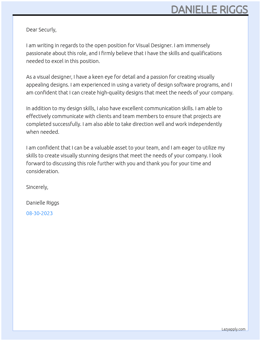 Visual Designer At Securly Cover Letter