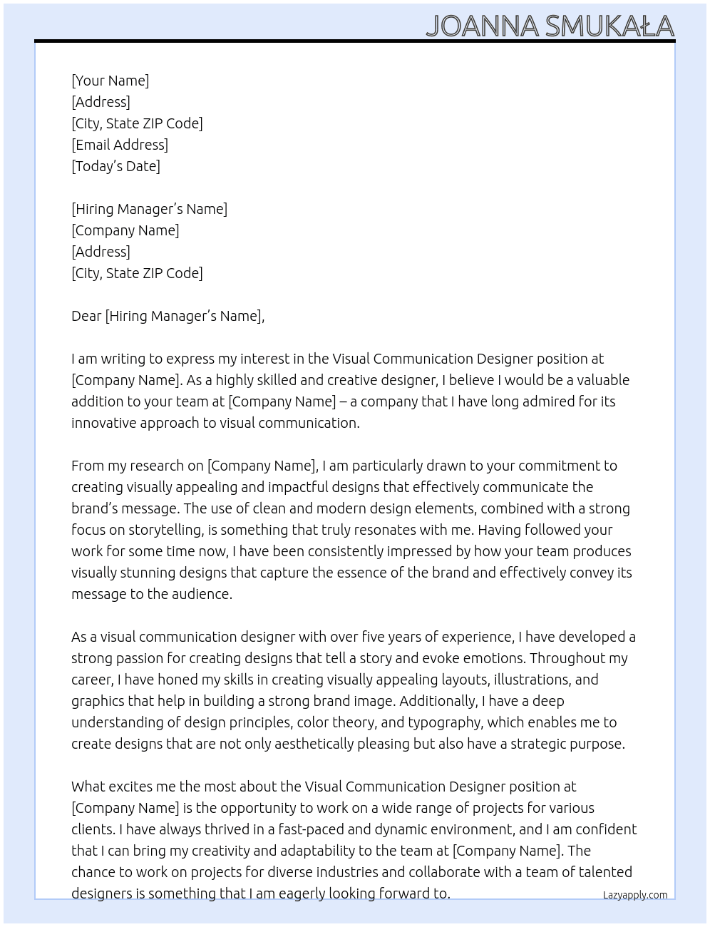 Visual Communication Designer At reev Cover Letter