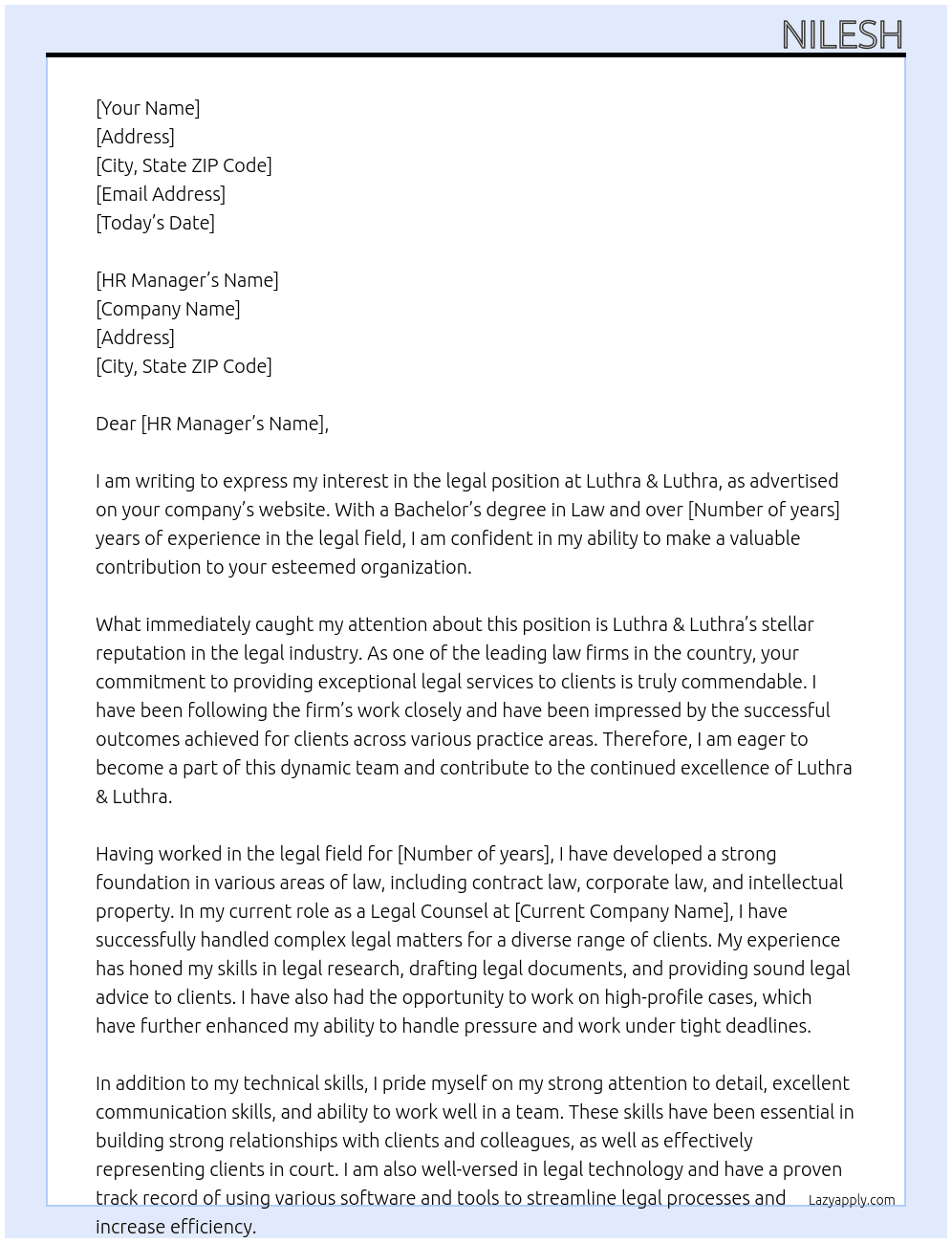 legal At Luthra & luthra Cover Letter