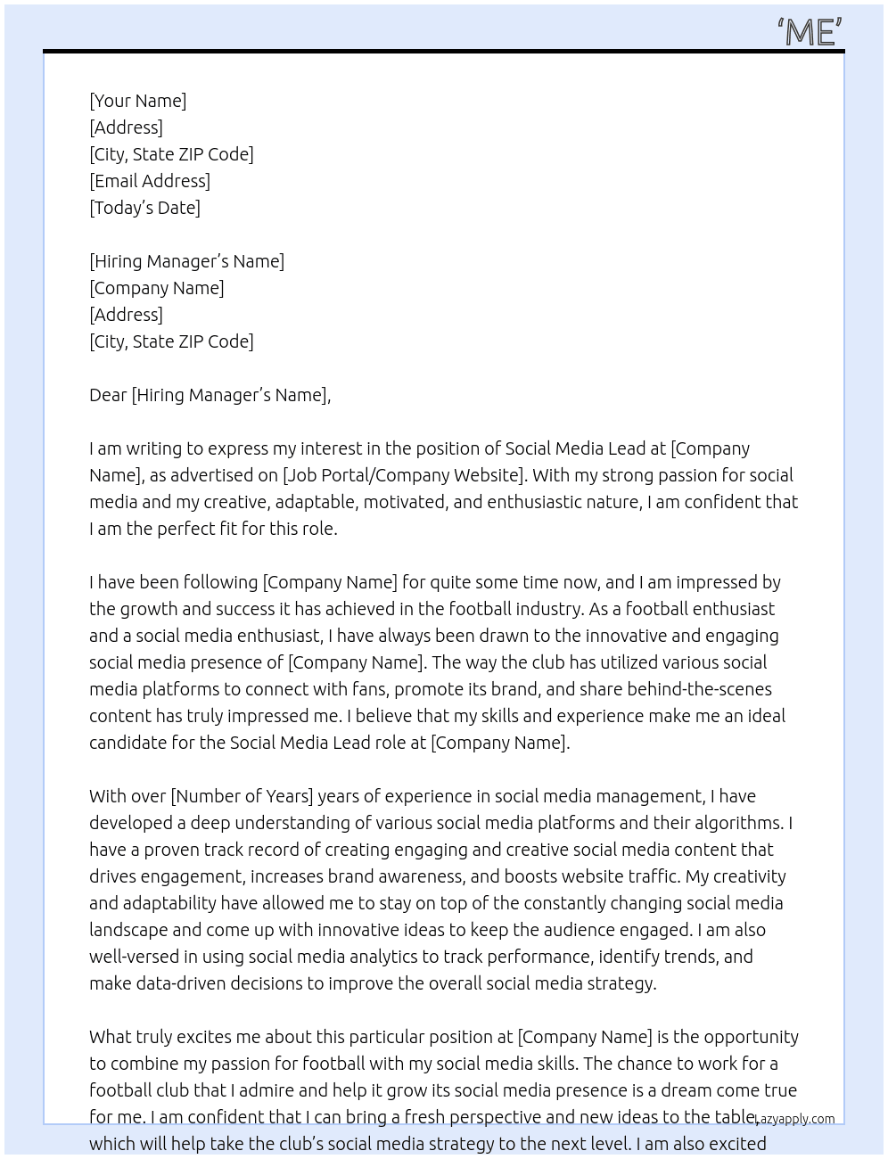 Social media lead At Football club Cover Letter