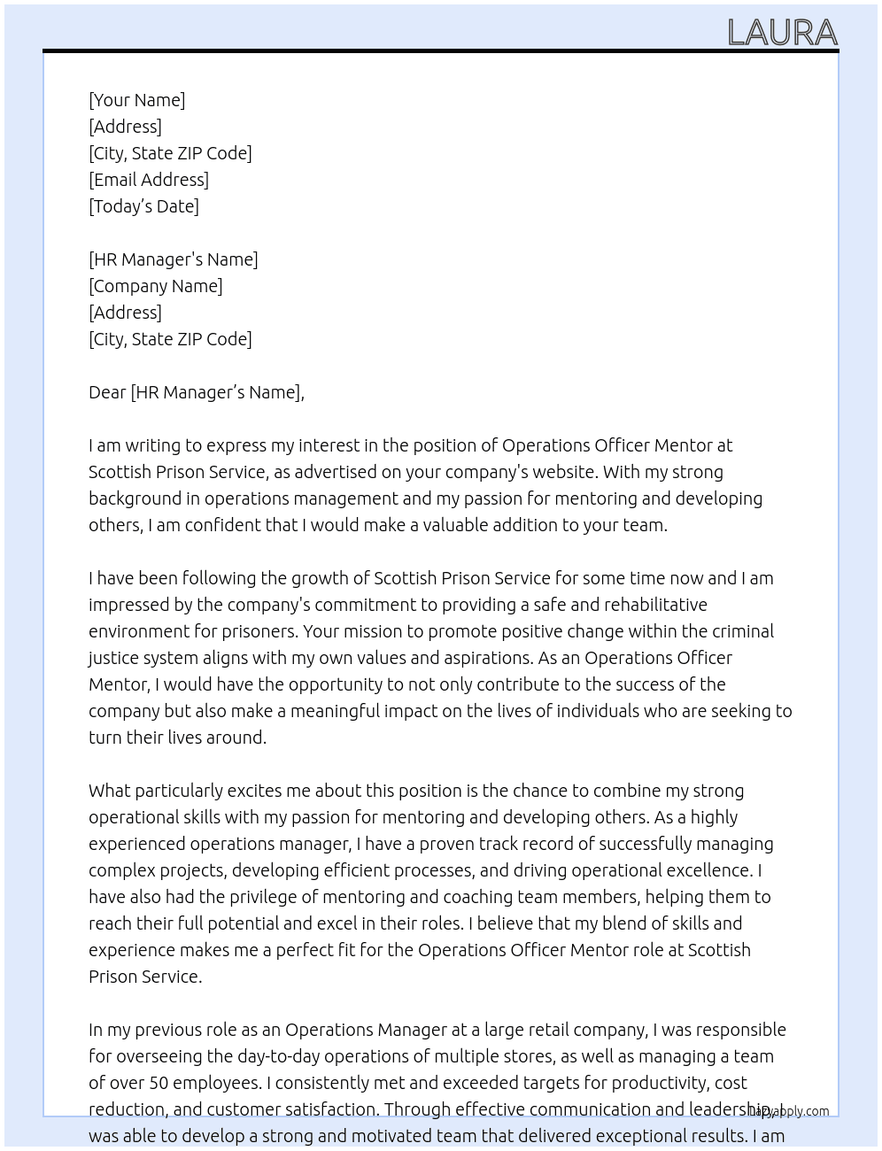 Operations officer mentor At scottish prison service Cover Letter