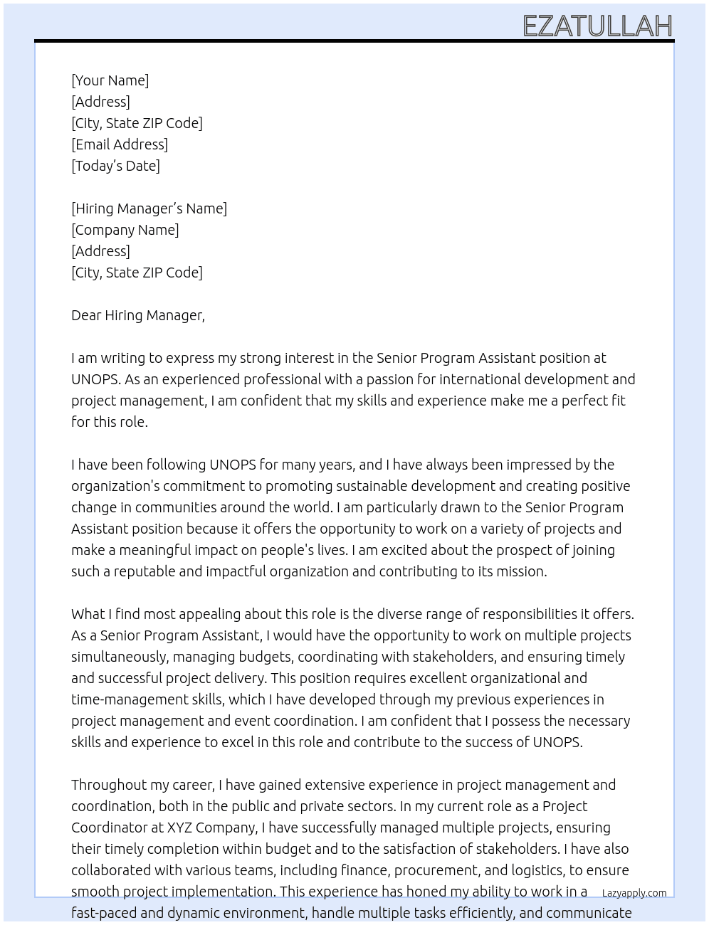 Cover letter for senior program assistant - LazyApply