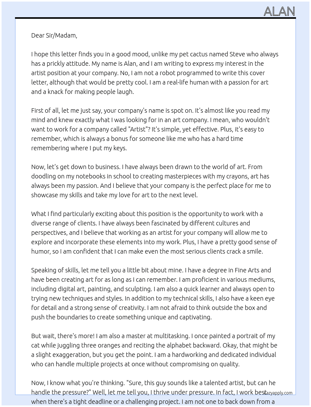 artist At artist Cover Letter