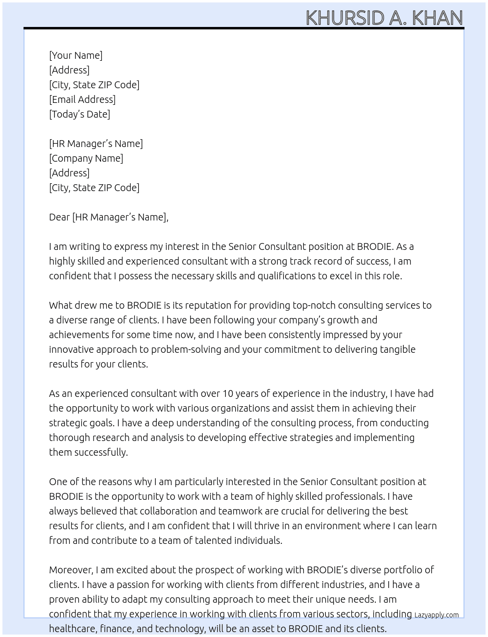 Senior Consultant At BRODIE Cover Letter