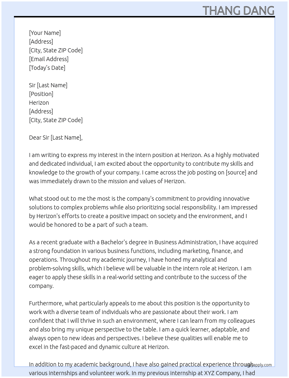 intern At Herizon Cover Letter